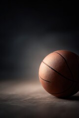 Obraz premium 235. basketball on court under spotlight, professional tone, natural window light, clean background for typography, generic props only