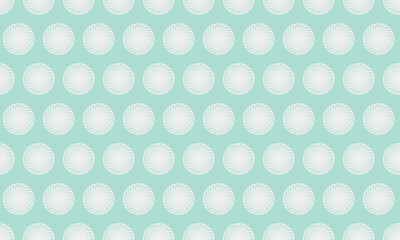 Seamless pastel teal pattern with repeating white spiral circles.  Perfect for backgrounds, textiles, or website design. Evokes feelings of calmness and serenity.