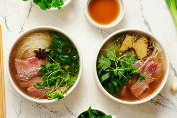 Vietnamese beef soup Pho. top veiw.style hugge