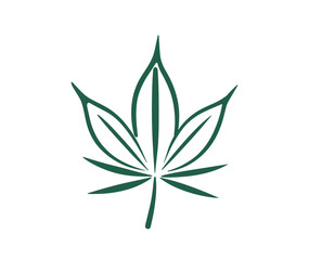 Green cannabis leaf outline on white background  