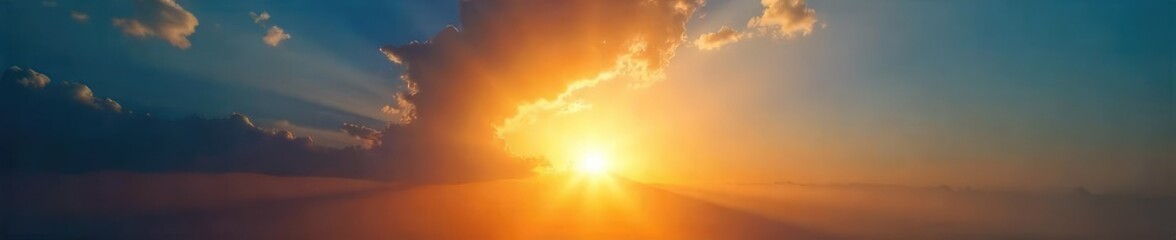 Obraz premium A vibrant sun, dramatically backlit and highlighted, radiating intense golden light against a deep blue sky Perfect for summer, energy, and warmth themes , texture, optical