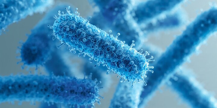 Detailed microscope view of bacteria cells for science education or medical research presentations and health publications