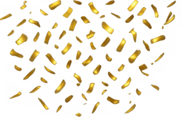 Golden confetti falling, creating a festive atmosphere for special events, parties, and celebrations, featuring a transparent background