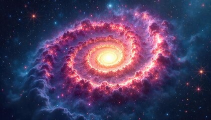 Awe-inspiring spiral galaxy swirling with vibrant colors and cosmic dust, a breathtaking view into the vast universe , astrophysics, big bang