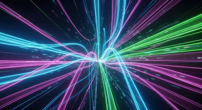 Abstract Neon Light Trails Flowing Through Space