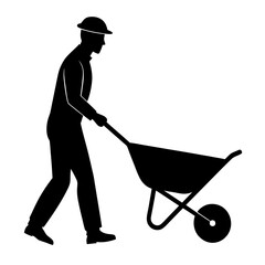 man pushing wheelbarrow