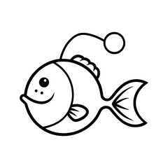 Anglerfish Outline Line Art Vector Illustration