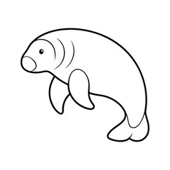 Manatee Outline Line Art Vector Illustration