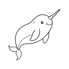 Narwhal Outline Line Art Vector Illustration