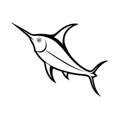 Swordfish Outline Line Art Vector Illustration