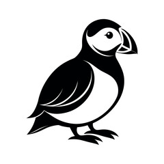Puffin Black Silhouette Line Art Vector Illustration