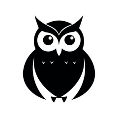 Snowy Owl Black Silhouette Line Art Vector Illustration
