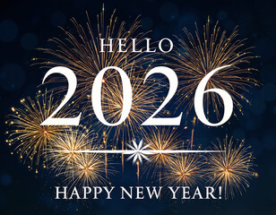 Happy new year 2026 with fireworks and text