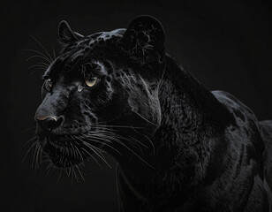 Black panther, tiger, and lion wildcat portraits with vector illustration sketch for tattoo design