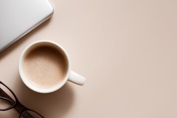 119. creative desk flat lay for marketing visuals, premium look, controlled studio lighting, clean background for typography, generic props only