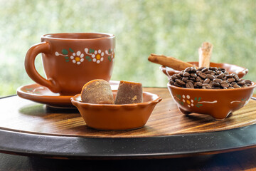 Rustic still life with ingredients for Mexican cafe de olla