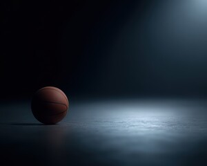 Fototapeta premium 448. basketball on court under spotlight, editorial style, controlled studio lighting, ample space for text on the right, generic props only