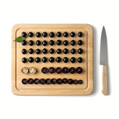 Fresh jaboticaba fruit arrangement on wooden board with knife healthy eating and food photography