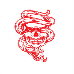 skull with red hair and tattoo