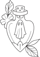 Ghost Bottle Tattoo Stencil T-shirt Print