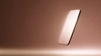 326. modern smartphone floating with glowing UI, advertising mood, soft diffused glow, clean background for typography, brand-safe, no logos