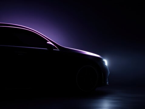 292. luxury car silhouette with neon rim light, clean aesthetic, controlled studio lighting, clean background for typography, brand-safe, no logos