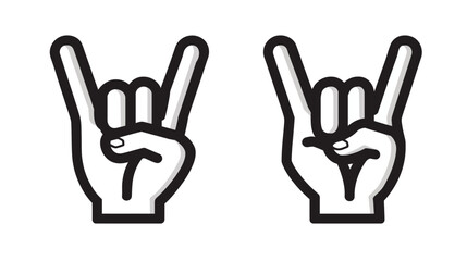 Obraz premium Rock and roll hand gesture icons. Two hands showing the devil horns sign for music, party, and rebellion. Graphic vector illustration.
