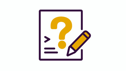 Vector icon: Document with question mark and pencil for query, problem, help, FAQ, support, editing, or feedback