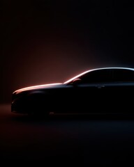 Naklejka premium 289. luxury car silhouette with neon rim light, advertising mood, soft diffused glow, ample space for text, brand-safe, no logos