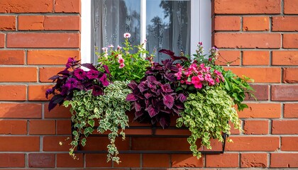 Fototapeta premium Close-up of a window box overflowing with vibrant, colorful flowers
