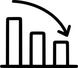An outline icon showing a bar graph with a downward arrow, representing business decline, loss, negative market trend, or economic recession.