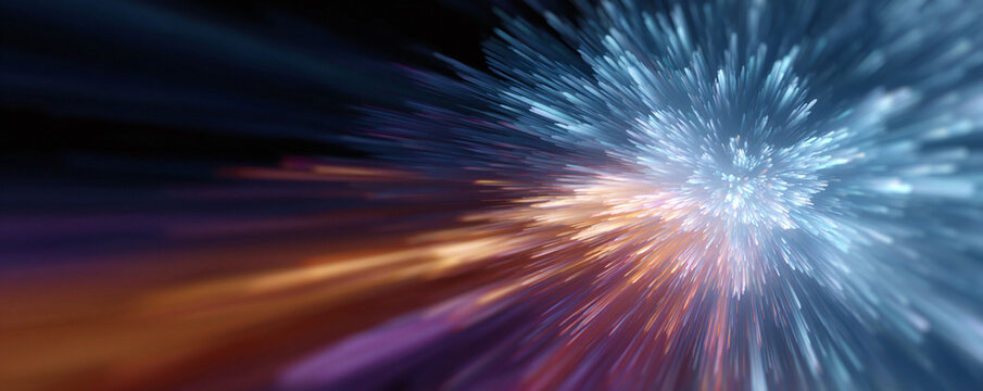 Abstract vibrant image featuring light streaks emanating from a central point. Evokes energy, speed, and futuristic concepts. Perfect for tech, science, or highimpact visuals.