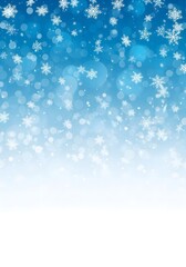 Winter wonderland background with falling snowflakes and soft blue bokeh lights for festive holiday, Christmas, or New Year designs

