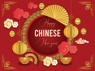 Naklejka premium Happy Chinese New Year Festive Celebration with Traditional Elements