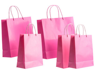 Floating Pink Shopping Bags with Subtle Reflections, Dynamic Composition, Transparent Background