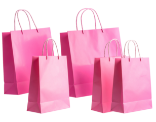 Floating Pink Shopping Bags with Subtle Reflections, Dynamic Composition, Transparent Background