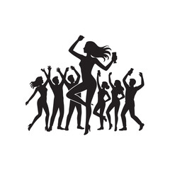 Group of People Dancing at a Party Silhouette Vector