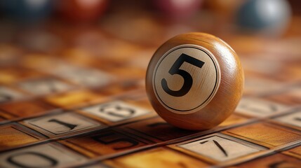 Wooden Number Five Game Ball on Board