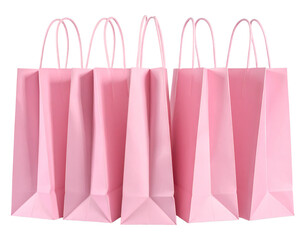 Set of Pink Shopping Bags with Handles, Front View, Isolated on Transparent Background