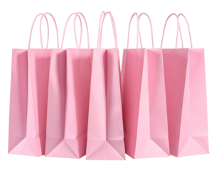  Set of Pink Shopping Bags with Handles, Front View, Isolated on Transparent Background