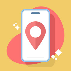 Modern smartphone with a GPS location pointer, illustrating mobile navigation, travel directions, and location-based services in a clean graphic style.