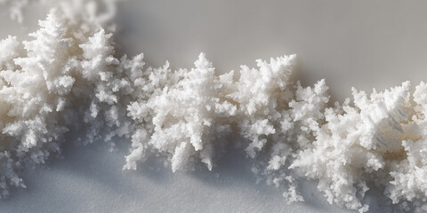 White crystalline structures resembling frost on a neutral surface  