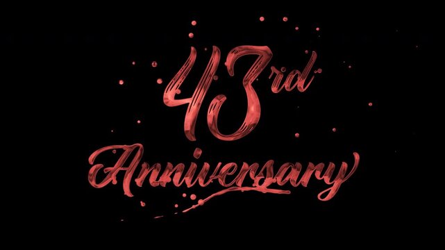 43rd anniversary text animation in red metallic effect. suitable for celebrating special occasions, invitations, anniversary cards and social media. Includes alpha channel for any background.