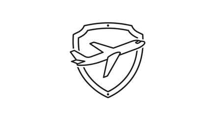 A simple outline of an airplane flying inside a shield, representing travel security.