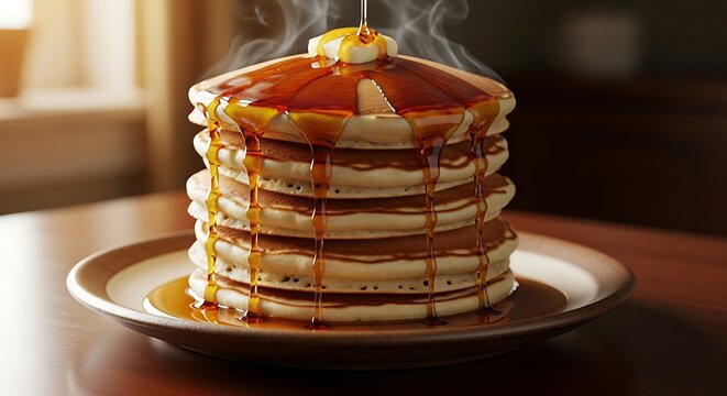 Indulge in Delicious Pancakes: Perfect for Breakfast Menus and Comfort Food Advertising. Showcase Homemade Goodness and Culinary Delights. Tempting Food Photography.