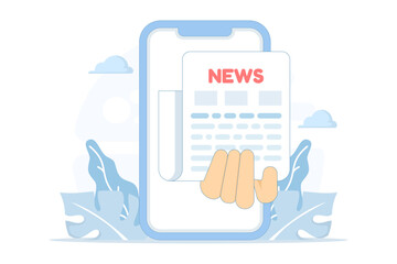 Online news from social media and the web, illustrating fake news, spam, and digital information flow, with conceptual elements for mobile news platforms and media business.