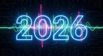 Futuristic Year 2026 With Digital Soundwave Display