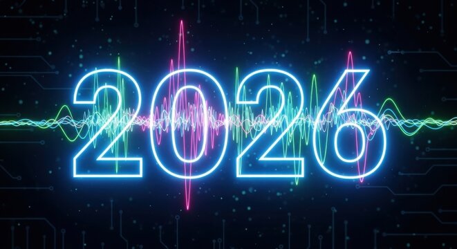Futuristic Year 2026 With Digital Soundwave Display