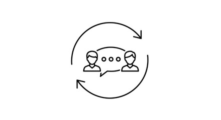 Line art icon representing continuous communication and feedback exchange between two people.