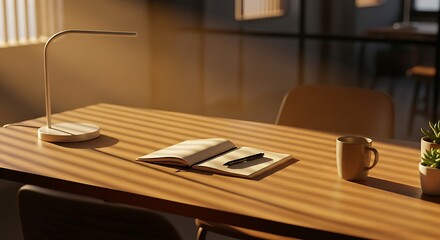 Inspiring Workspace for Creativity and Productivity: A Modern Desk with Notebook, Pen, and Coffee for Business Success and Relaxation